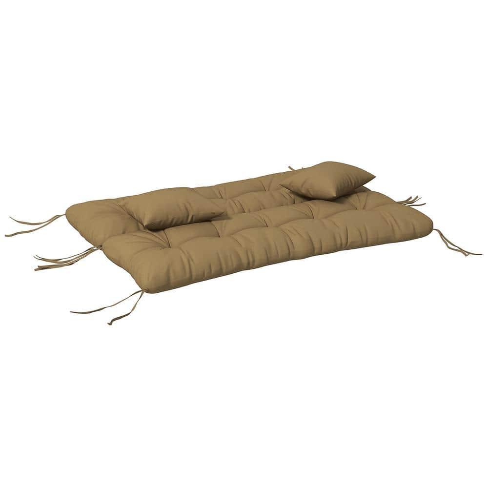 Outsunny 59" Tufted Bench Cushions & Throw Pillows, Replacement Bench Seat Pad, Back & 2 Pillows for Outdoor Furniture, Tan