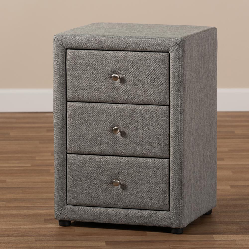 Tessa 3 Drawer Nightstand Gray - Baxton Studio: Contemporary Design, Chrome Knobs, Bedroom Storage