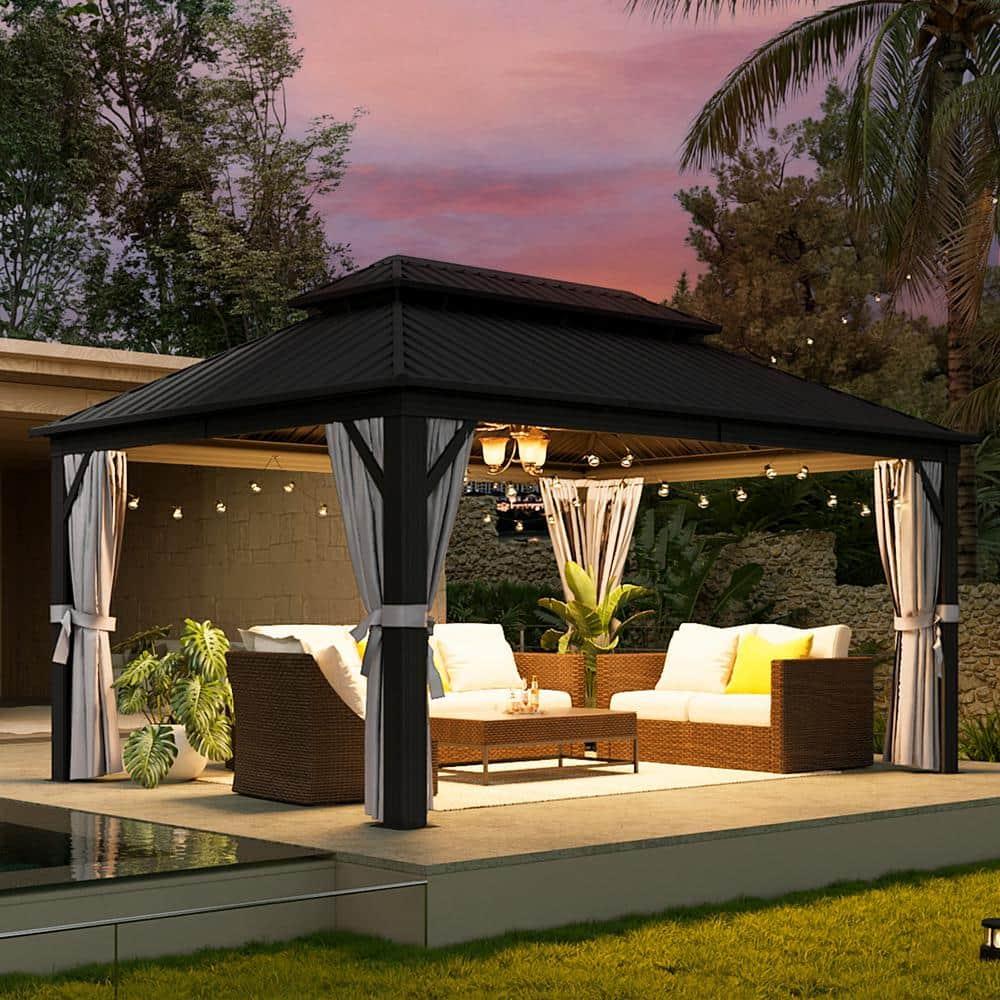 Edrosie Inc Aluminum Patio Gazebo  with Curtain and Netting