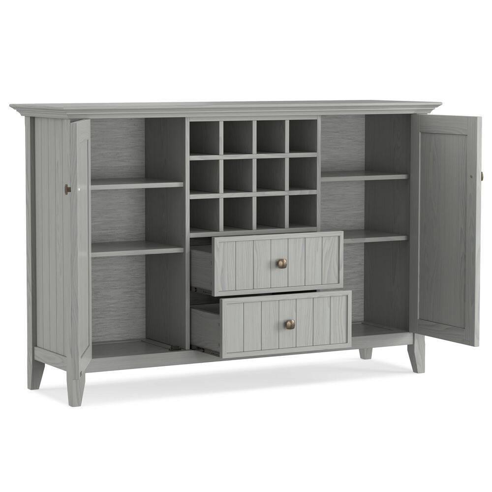 Simpli Home Bedford 54"W Solid Wood Sideboard Buffet and Wine Rack, 2 Drawers, and 2 Cabinets