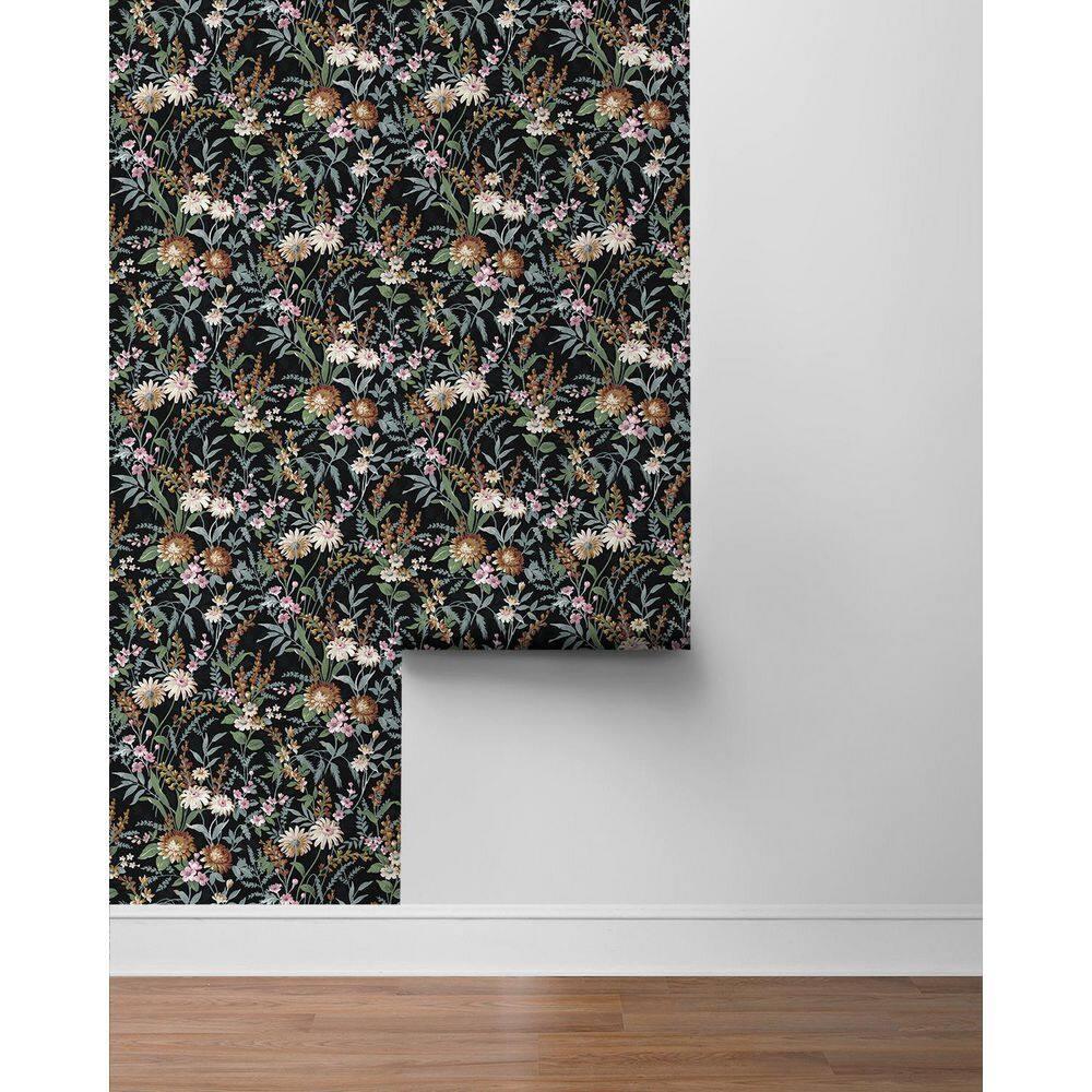 NextWall Vintage Floral Peel and Stick Wallpaper 20.5 in. W x 18 ft. L - Onyx