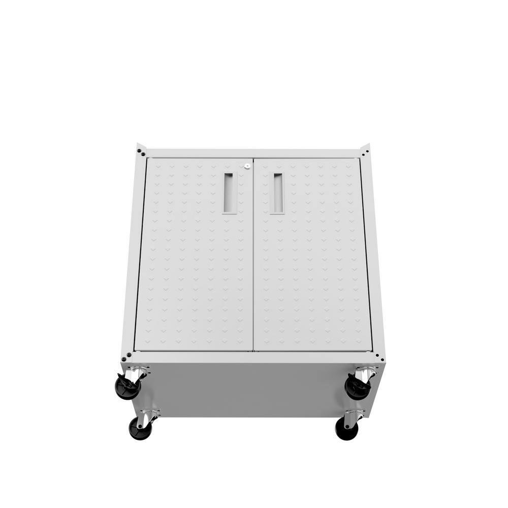 Manhattan Comfort Fortress Metal Mobile Garage Cabinet with Shelves in White