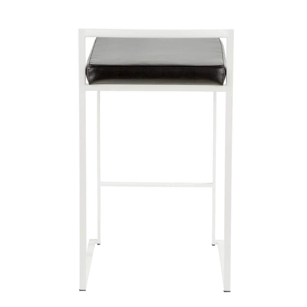 Fuji Contemporary Stackable Counter Stool In White With Black Faux Leather Cushion - Set Of 2