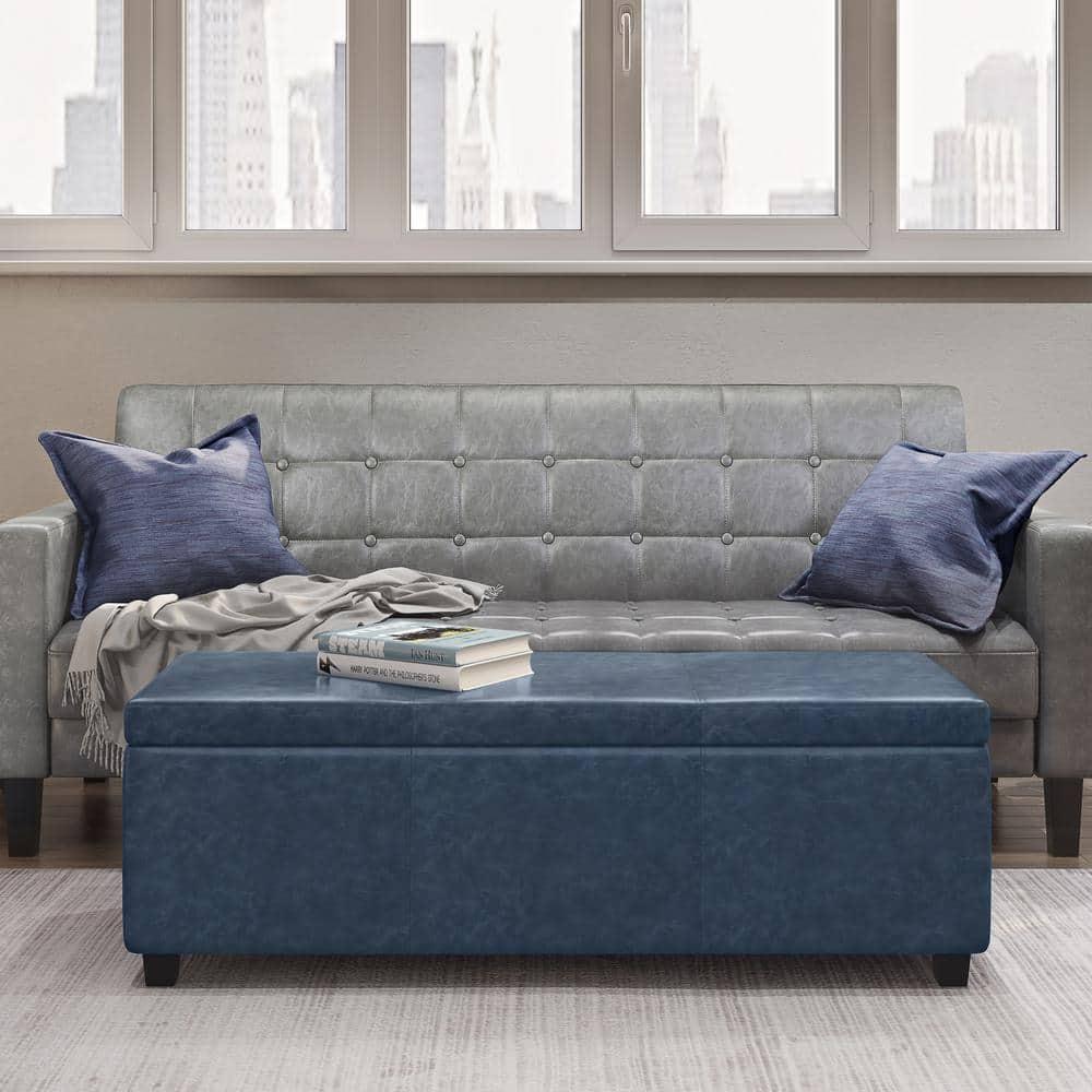 Simpli Home Avalon 48"W Upholstered Storage Ottoman Bench with Large Interior Storage