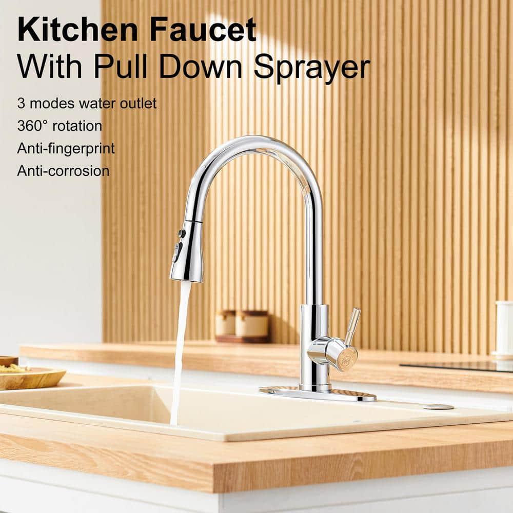 GAGALIFE Single Handle Pull Down Sprayer Kitchen Faucet High Arc Stainless Steel Faucet with 3-Function Sprayer JJL-CL-PT-SDP-C