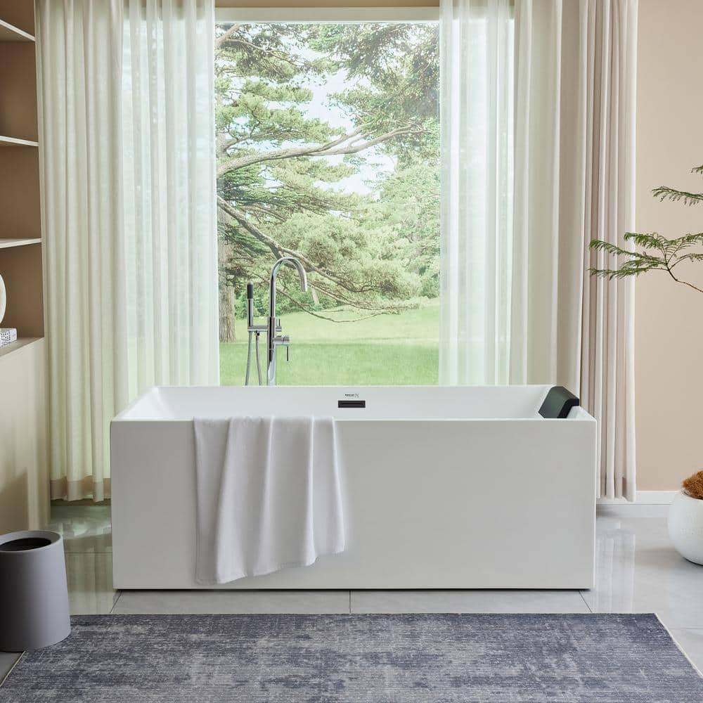 Vanity Art 67" Acrylic Freestanding Soaking Bathtub with Overflow and Pop-up Drain