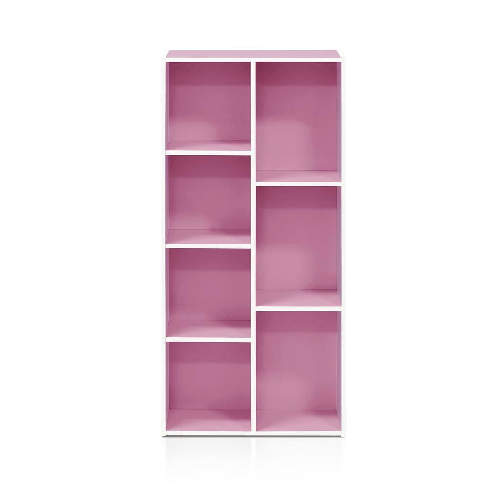 Furinno 7-Cube Reversible Decorative Bookshelf Open Bookcase Storage Shelf Display Cabinet for Kids Room&Living Room&Home Office,White/Pink