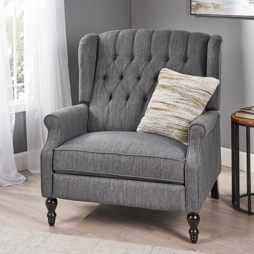 Noble House Khalid Oversized Fabric Push Back Recliner, Gray