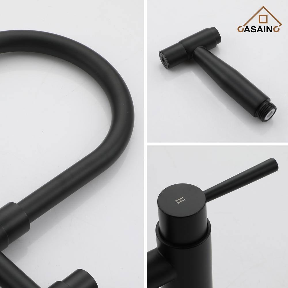 Double Handle Bridge Kitchen Faucet with Side Sprayer in Matte Black