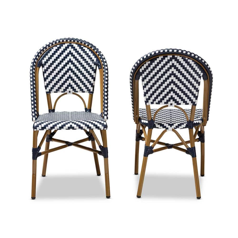 Set of 2 Celie Indoor and Outdoor Stackable Bistro Dining Chairs White/Blue - BaxtonStudio