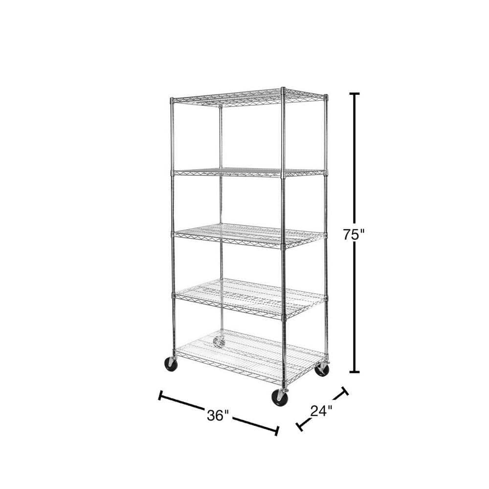 Seville Classics 36'' W 5-Tier NSF-Certified Steel Shelving with Wheels