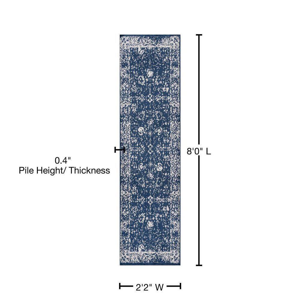 2'x8' Soleiman Modern Persian Runner Rug, Navy - JONATHAN Y