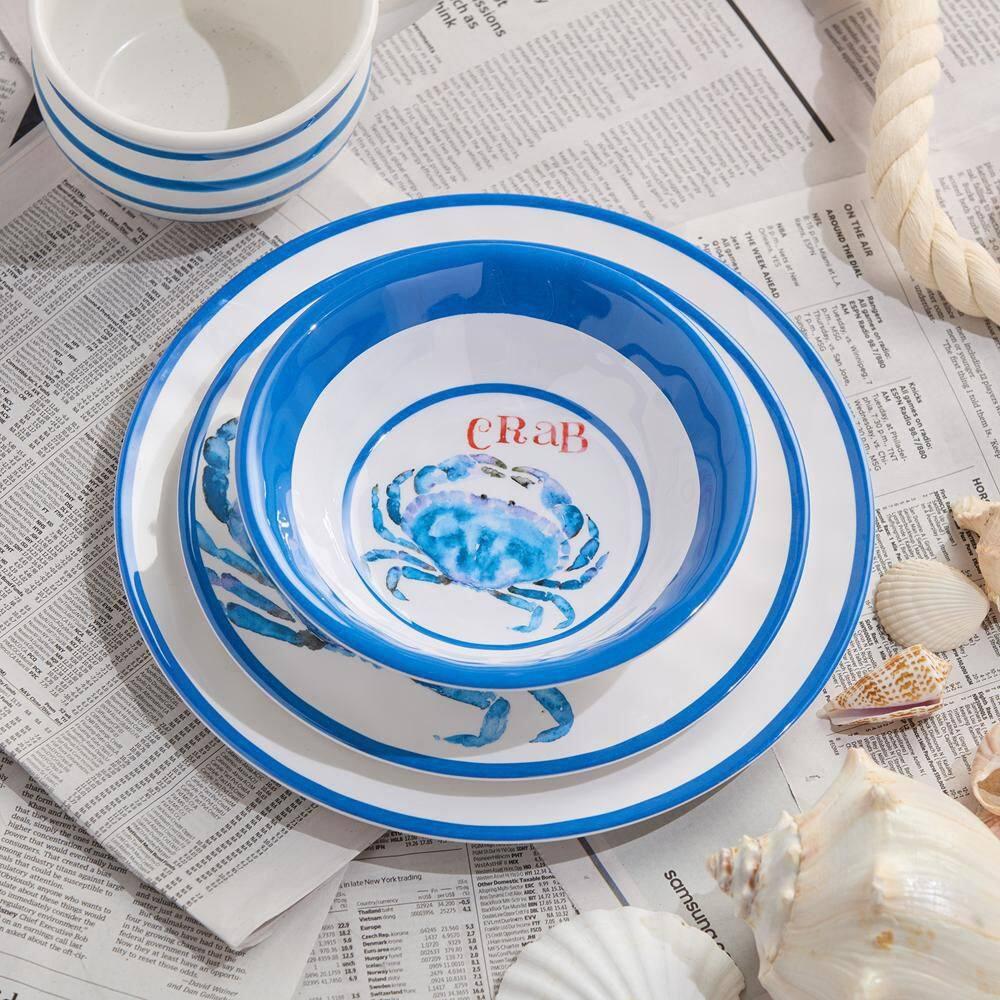Blue Crab Melamine 11-Inch Dinner Plates Set for Coastal Dining