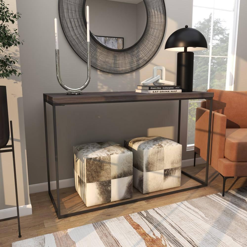 Union Rustic Corneau Wood Minimalistic Dark Brown Console Table with Black Metal Legs