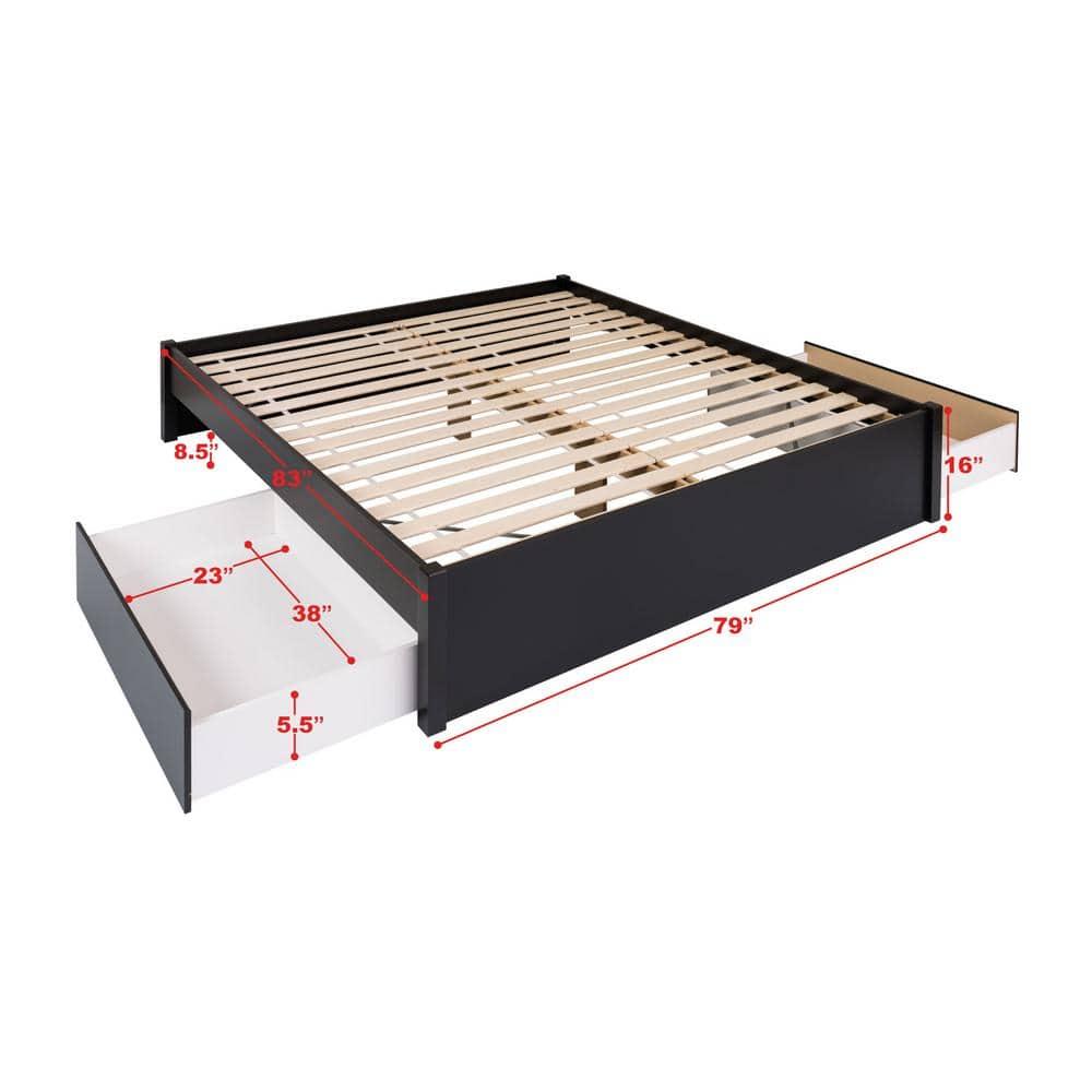 King Select 4-Post Platform Bed with 2 Drawers Black - Prepac: Solid Wood, Storage Functionality