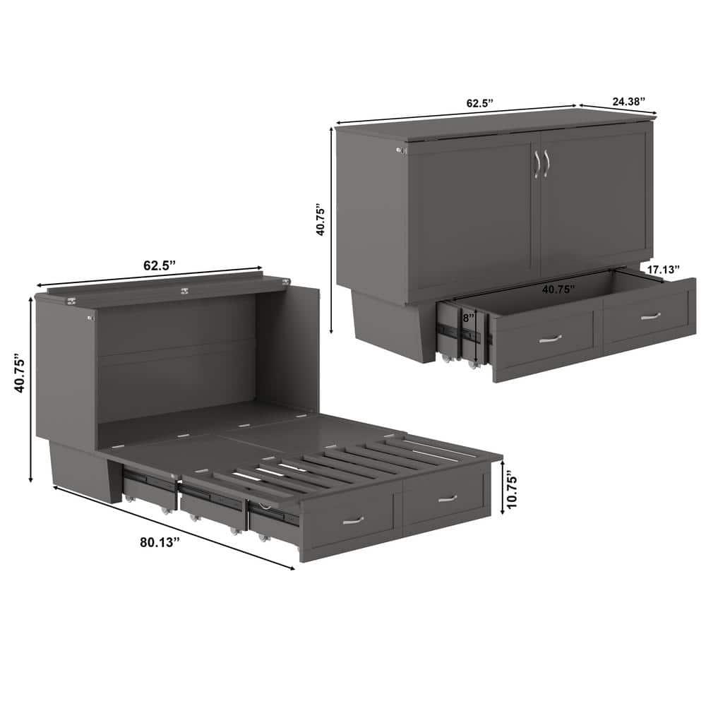 Queen Monroe Murphy Bed Chest with Memory Foam Mattress - AFI: USB Turbo Charger
