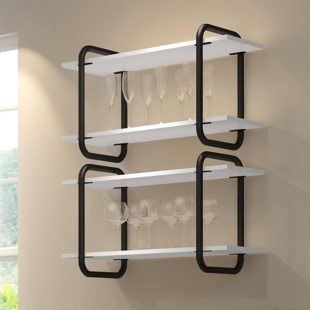 Modern Floating Wall Shelves White - Techni Mobili: 2-Tier, Steel Frame, Decorative Storage