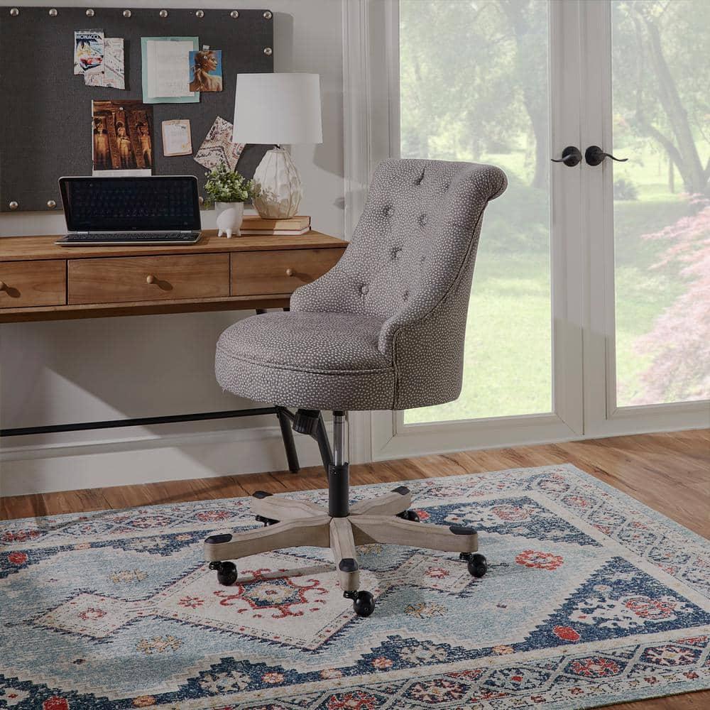 Sinclair Traditional Tufted Wood Base Swivel Office Chair Gray Wash Wood Base Light Gray - Linon