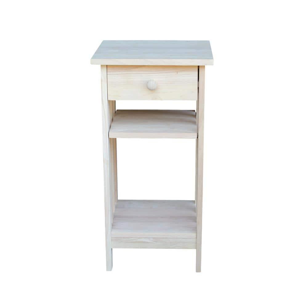 International Concepts Mission Telephone Stand Unfinished : Hardwood Accent Table with Drawer & Fixed Shelf