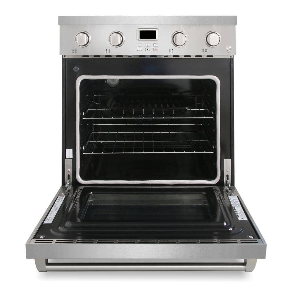 30 in. 4.8 cu. ft. Electric Range with 4-Burner Glass Cooktop and Convection Oven in Stainless Steel