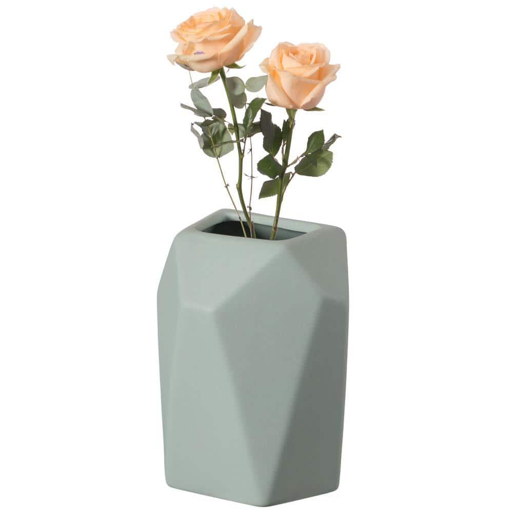 Uniquewise Decorative Ceramic Multi Paned Vase, Modern Style Centerpiece Table Vase Set of 3, Beige Large, White Medium, And Green Small