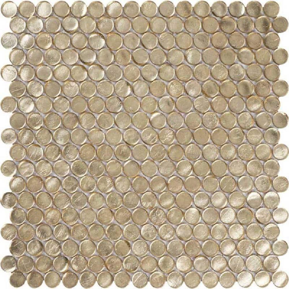 Apollo Tile   10 pack 12.2-in x 12.2-in Gold Penny Round Glass Mosaic Wall Tile (10.34 Sq ft/case)