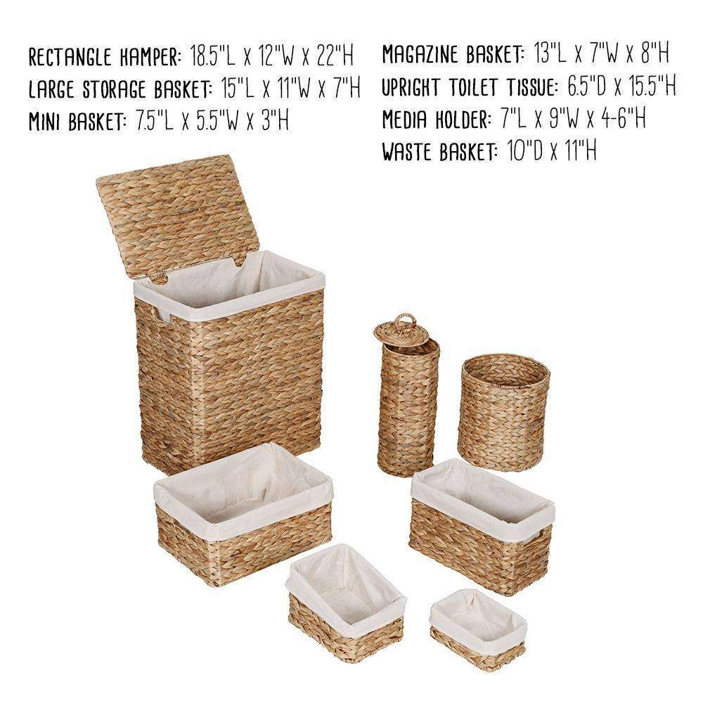 Honey-Can-Do Water Hyacinth Wicker Laundry Hamper and Bath Storage Basket Set of 7, Natural/White