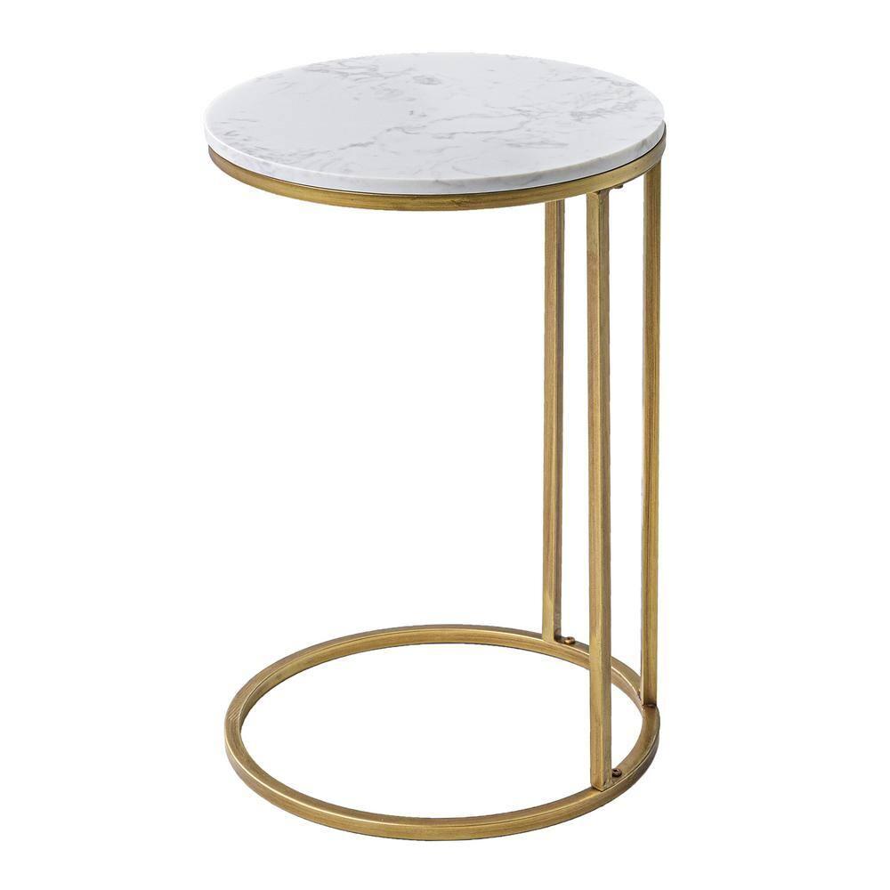 Modern 16 in Gold C-Top Faux Marble Side Table