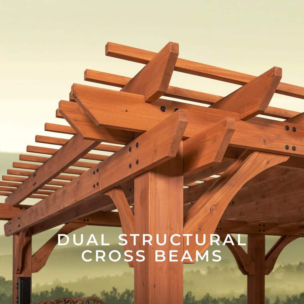 Backyard Discovery Beaumont 24'x12' Cedar Wood Patio Pergola Kit, Trellis Roof, PowerPort