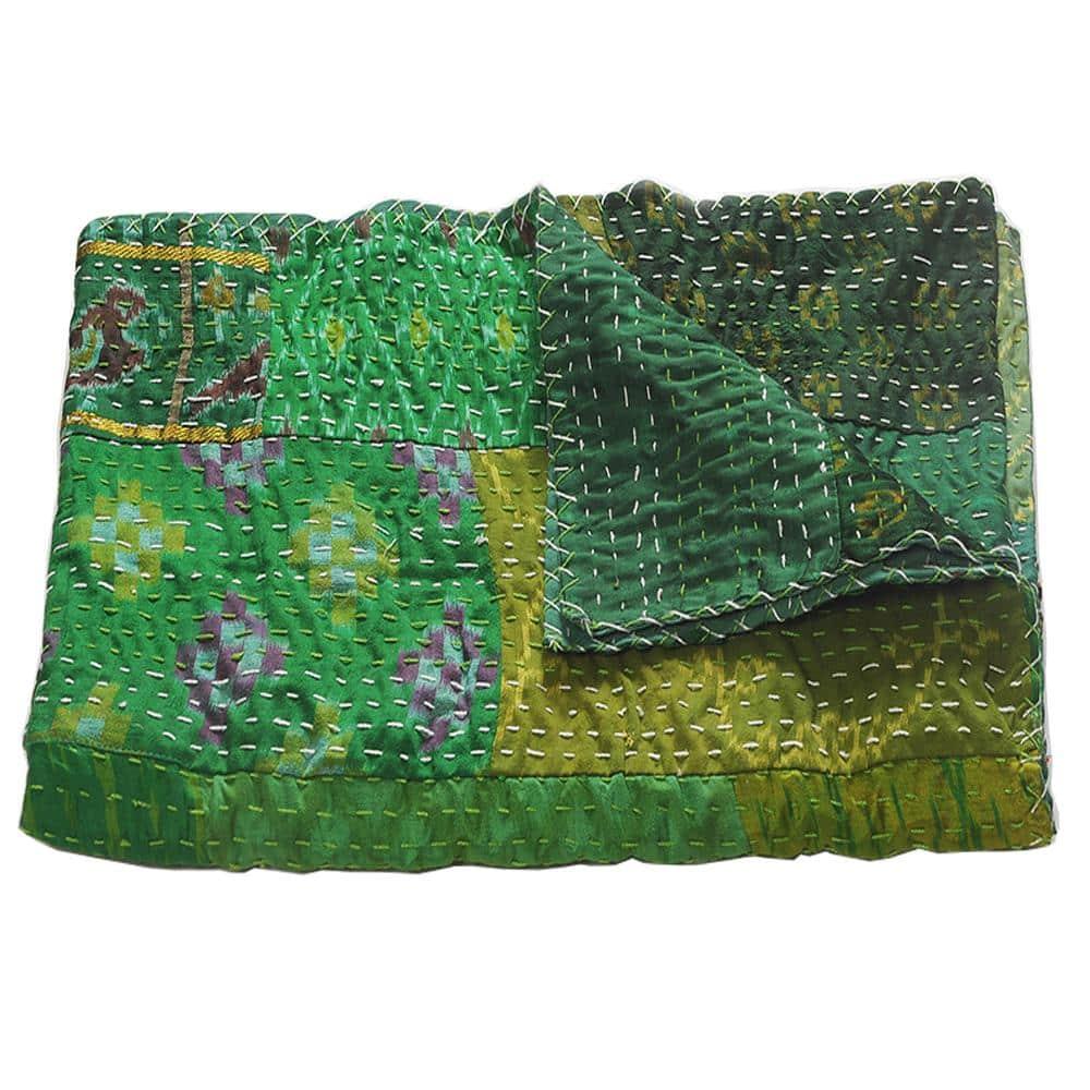 Rajani Home Handmade Kantha Silk Blend Throw Blanket