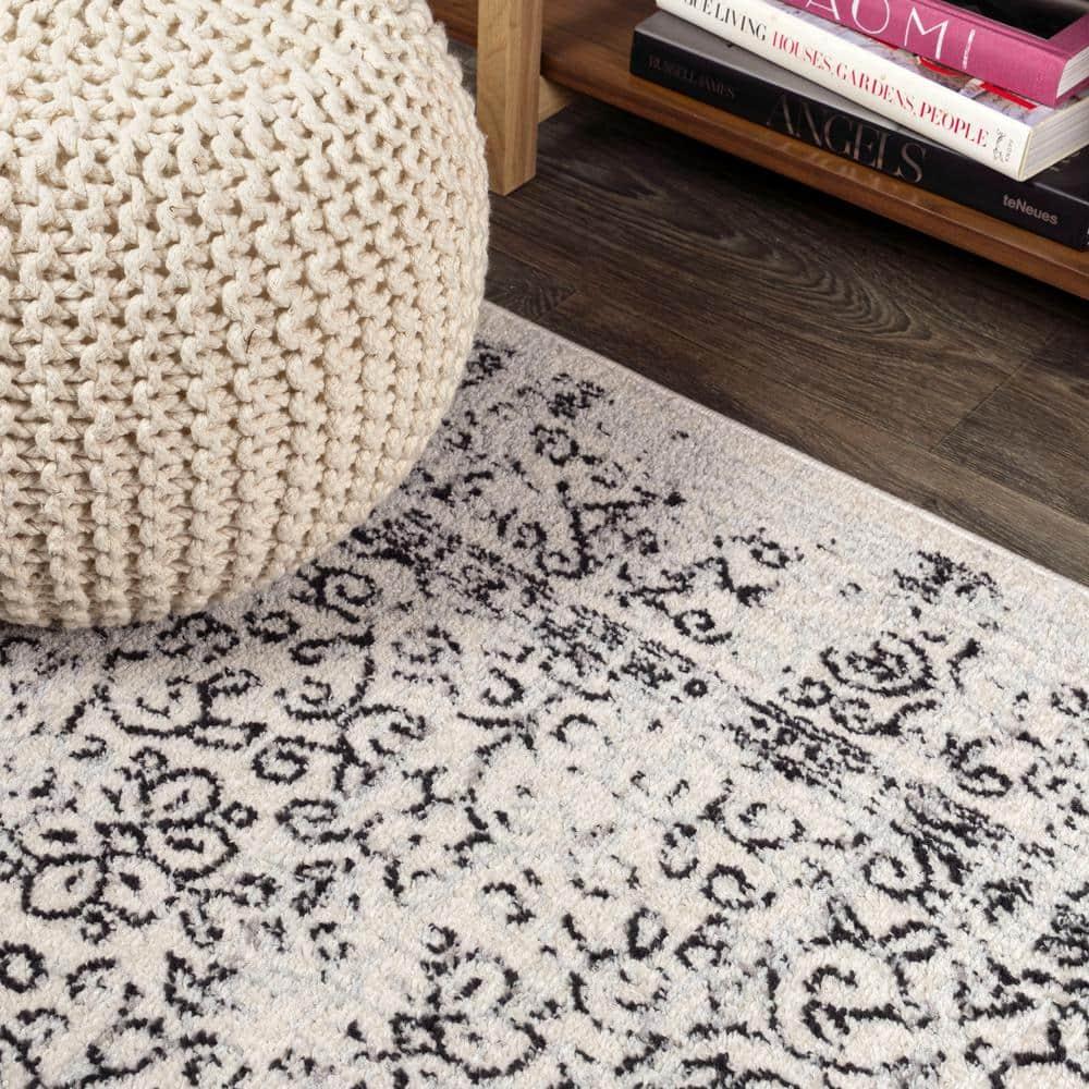 3'x5' Ferro Filigree Charcoal Black and White Area Rug, Gray/Black - JONATHAN Y