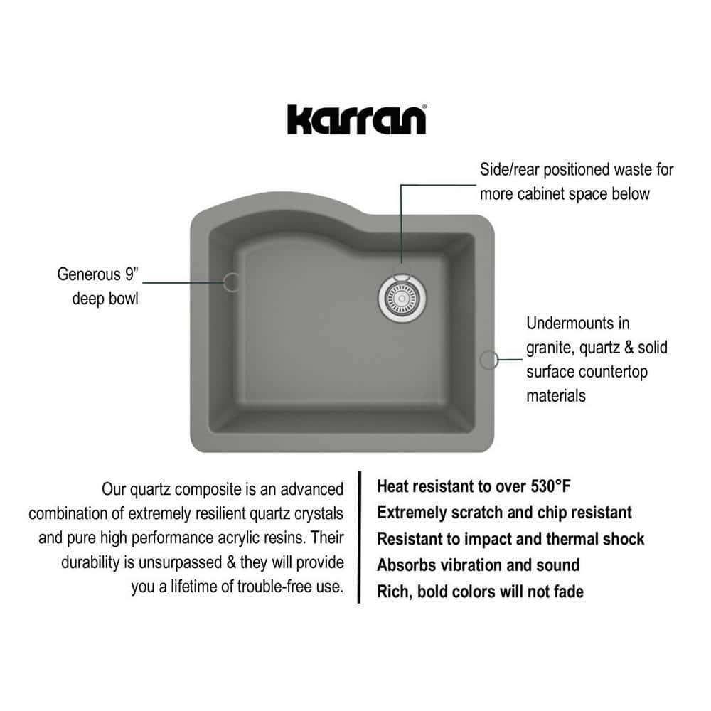 Karran Undermount Quartz Composite 24'' X 20-3/4'' Single Bowl Kitchen Sink