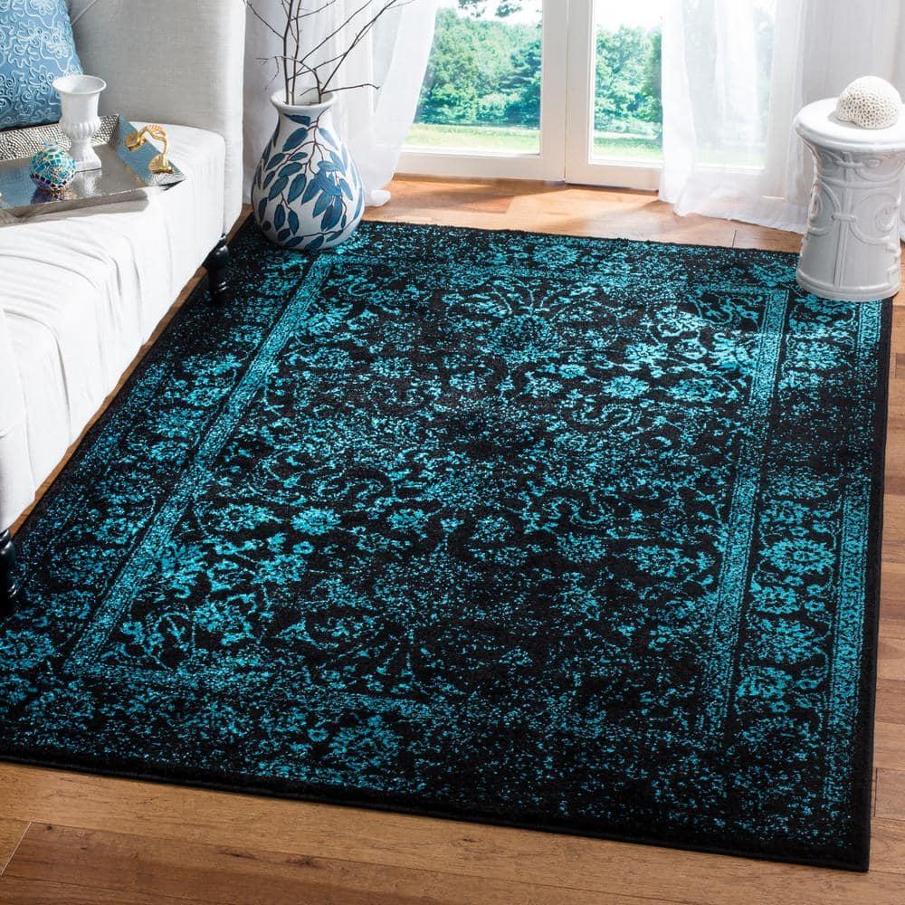 Adirondack ADR109 Machine Made Indoor Area Rug - Black/Teal - 6'x6' - Safavieh