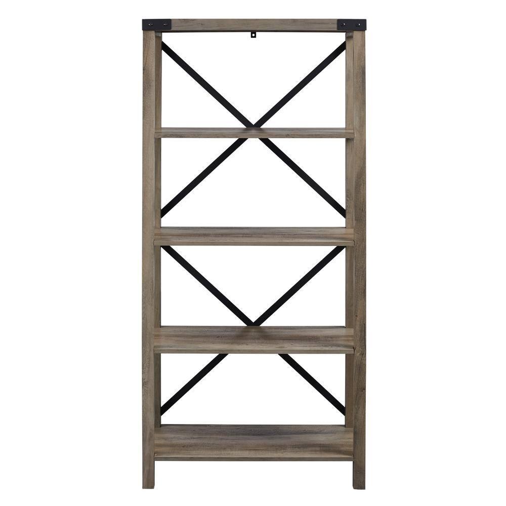 64" Farmhouse Metal X Bookcase - Gray Wash