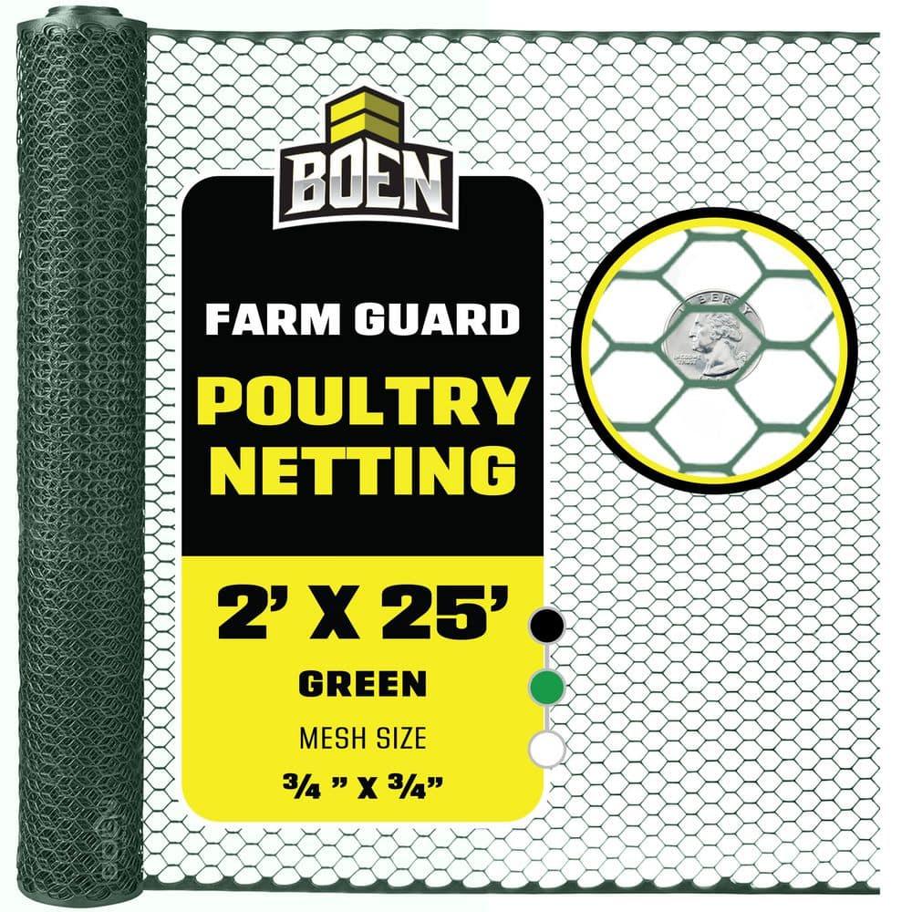 Boen Plastic Hex Chicken Wire Mesh Temporary Fence Roll 2' x 25' with Rust Resistant