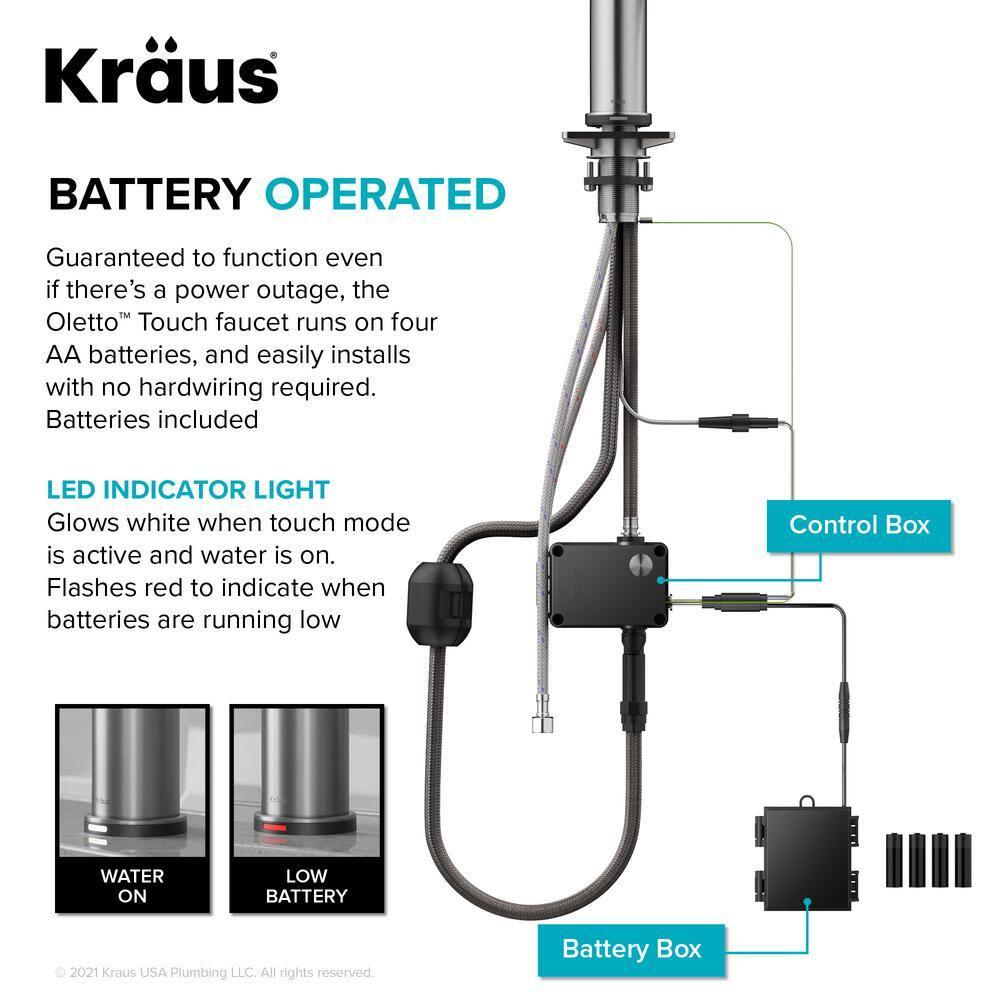 Kraus OlettoTall Modern Single-HandleTouch Kitchen Sink Faucet with Pull Down Sprayer in Spot Free Stainless Steel