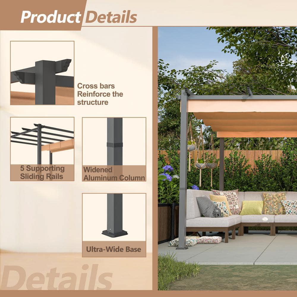 Huisuilinss Kselythan 10'x10'/10'x13' Outdoor Pergola with Retractable Canopy, Aluminium Pergola Shelter, Modern Pergola for Porch Outdoor Party Garden Grill