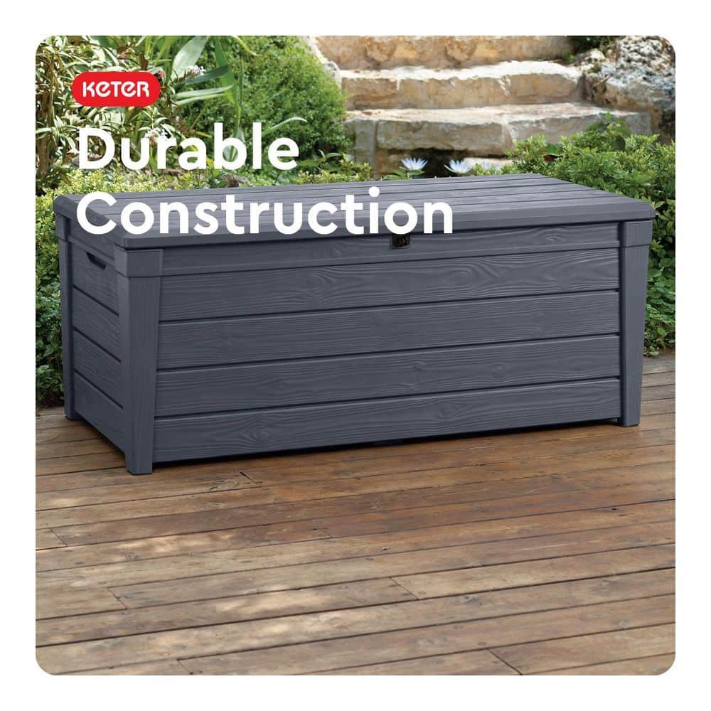 Keter Keter Brightwood 120 Gallon Large Durable Outdoor Storage and Weather Resistant Resin Deck Box