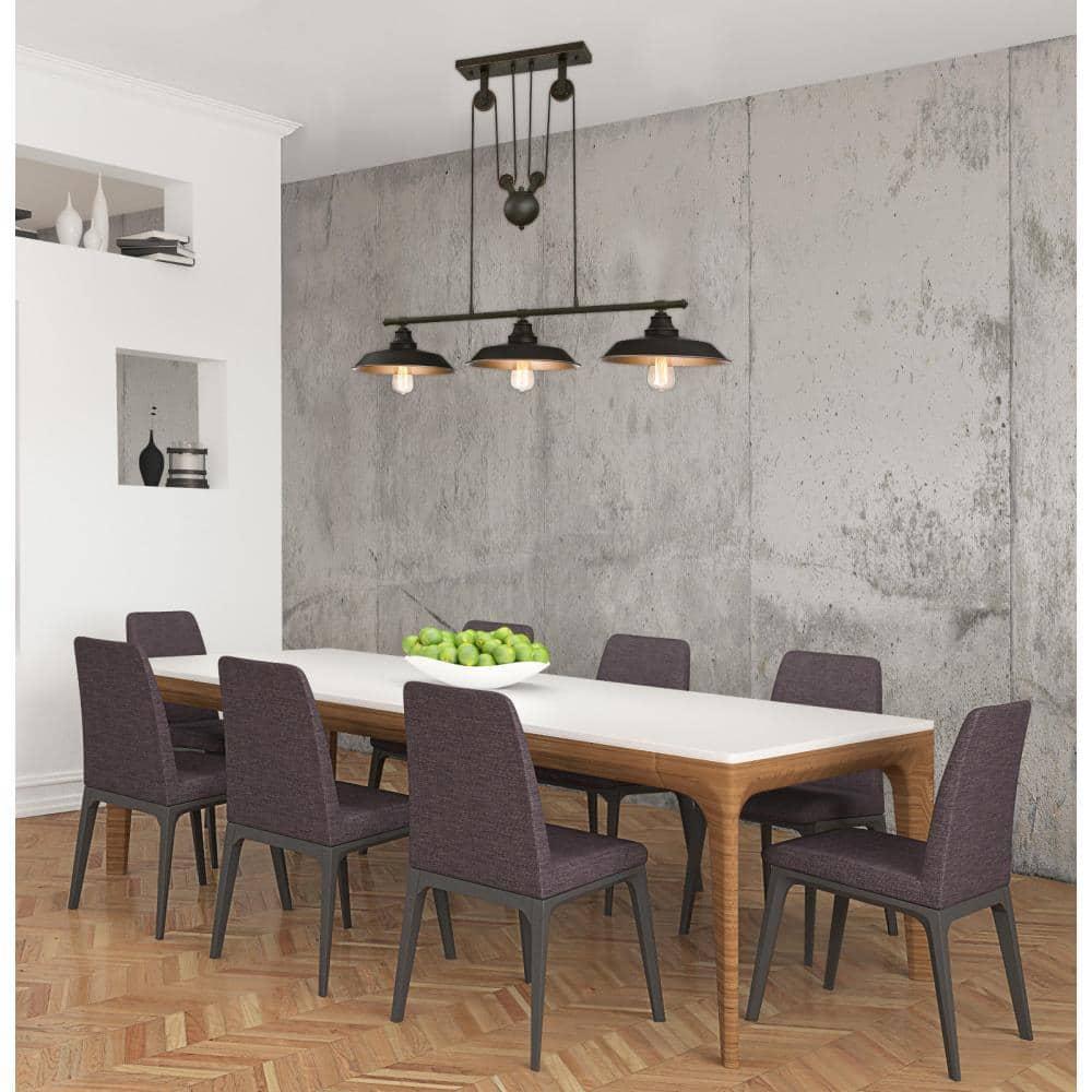 Westinghouse 6332500 Iron Hill Three-Light Indoor Island Pulley Pendant, Finish with Highlights and Metallic Interior, 3, Oil Rubbed Bronze/Bronze