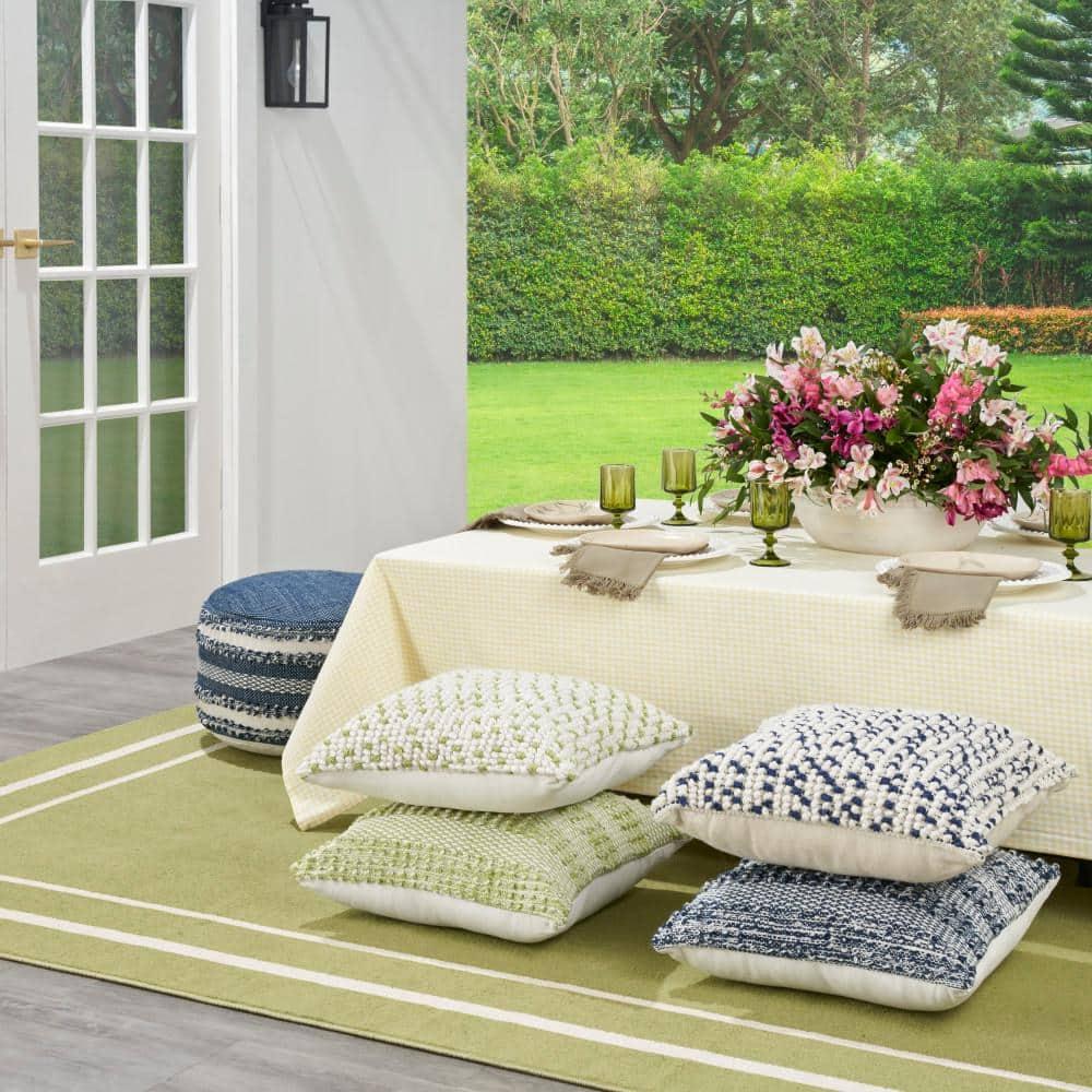 Nourison Essentials Solid Bordered Low Pile Indoor Outdoor Area Rug 5' x 7' Green Ivory