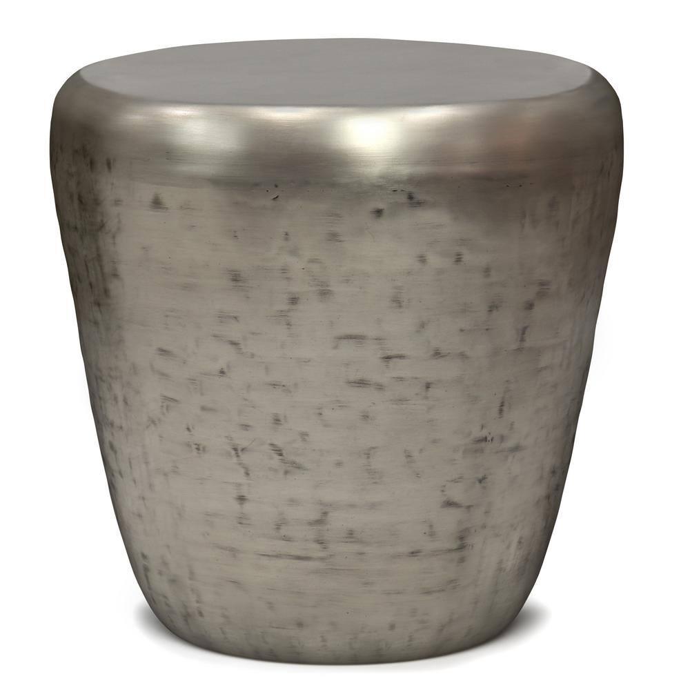 Garvy 20"W Metal Industrial End Table with Drum Design, Assembled