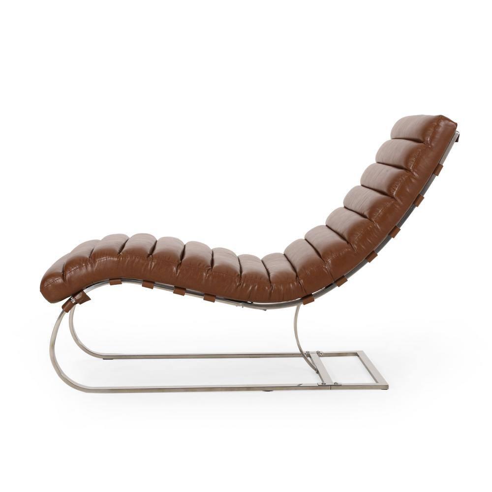 Noble House Amuri Indoor Faux Leather Tufted Chaise Lounge, Cognac