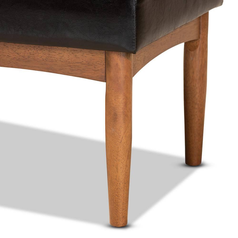 Daymond Wood Dining Ottoman Dark Brown/Walnut Brown - Baxton Studio: Mid-Century Tufted, Faux Leather