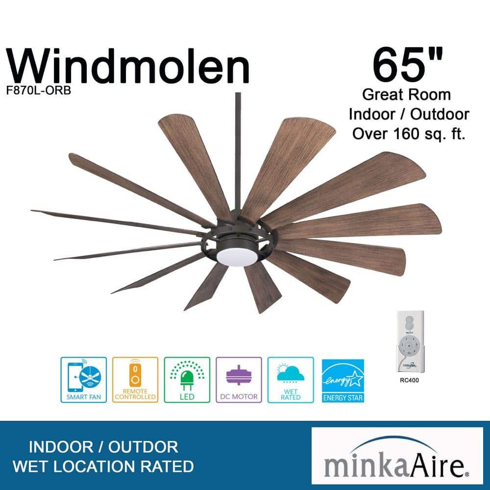 65" Minka Aire Farmhouse Indoor Ceiling Fan with Dimmable LED Light Oil Rubbed Bronze for Living Room Kitchen Bedroom Family House