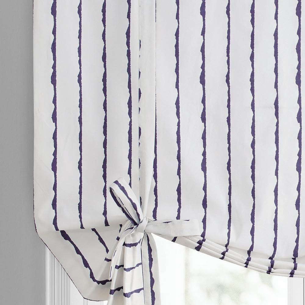 Exclusive Fabrics  Sharkskin Printed Cotton Tie-Up Window Shade (1 Panel) 46 X 63 - Sharkskin Blue Stripe