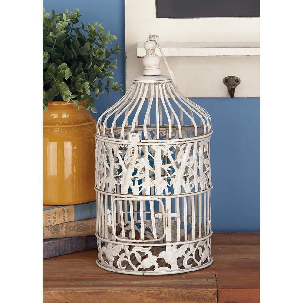15"H Iron Bird House - White - Olivia & May: Frostproof, Freestanding Outdoor Garden Decor, No Assembly Required