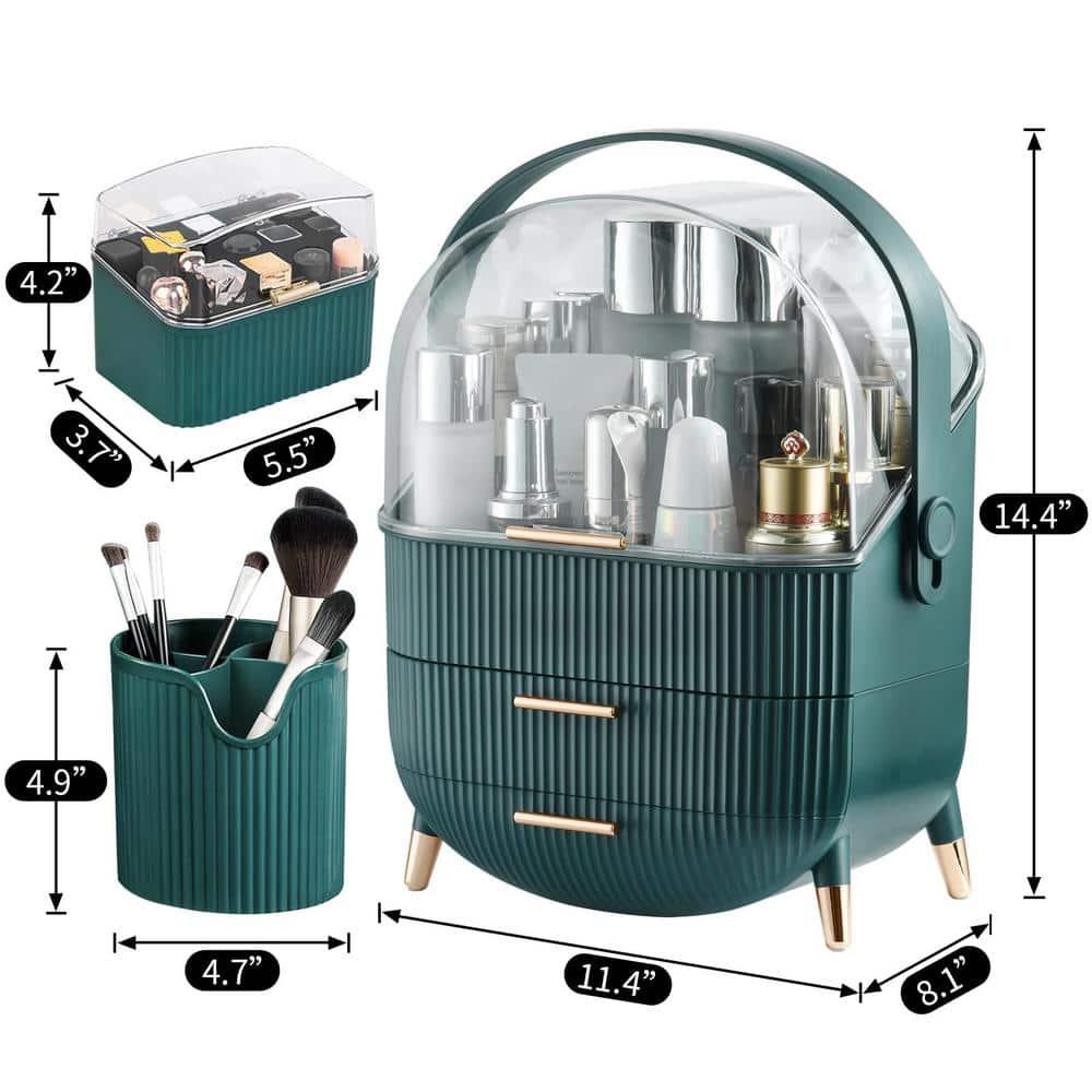 Make up Organizers and Storage, Makeup Organizer for Vanity, Cosmetics Skincare Organizers with Lid and Drawers, Cosmetic Display Cases for Countertop, Bathroom, Ideal Gifts for Women(Light Green)