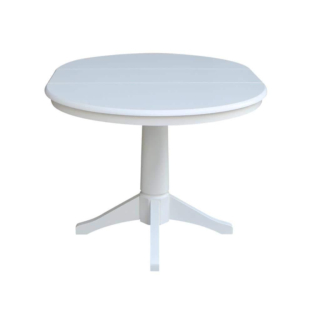 36" Magnolia Round Top Dining Table with 12" Leaf White - International Concepts: Hardwood Pedestal, Seats 4