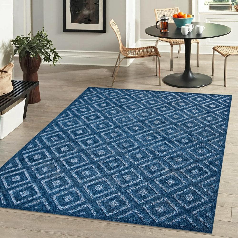 5'x8' Portmany Neutral Diamond Trellis Indoor/Outdoor Area Rug, Navy - JONATHAN Y