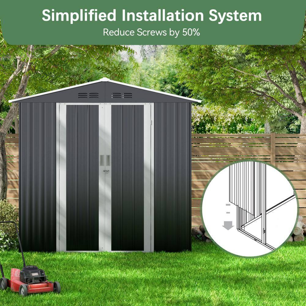 HOGYME 6 Ft. W X 4 Ft. D Outdoor Metal Storage Shed With Lockable Doors